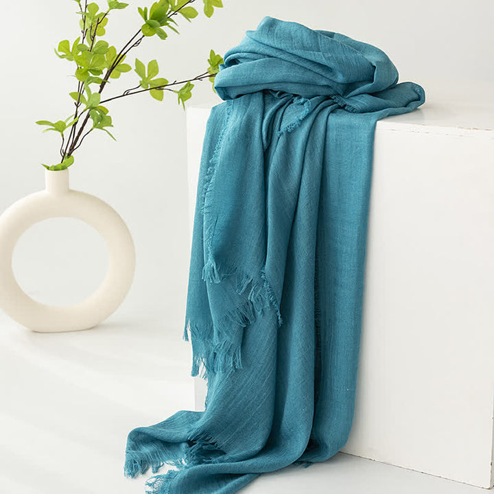 Sciarpa estiva morbida e sottile con nappe corte in tinta unita - #14 Verde acqua - image 18