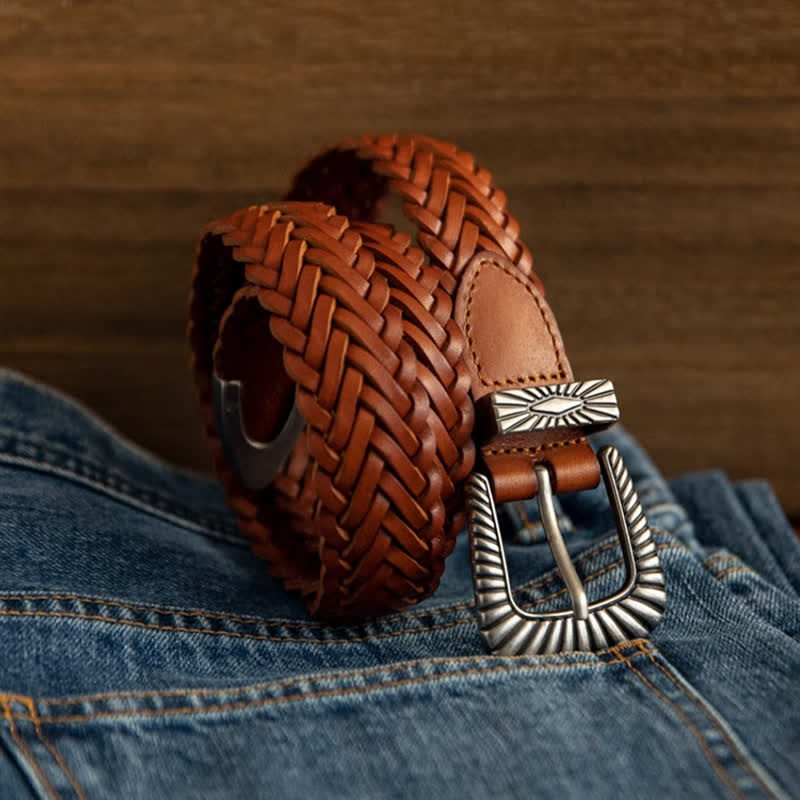 Cintura in pelle intrecciata in pelle di vacchetta intrecciata casual da tutti i giorni - image 9