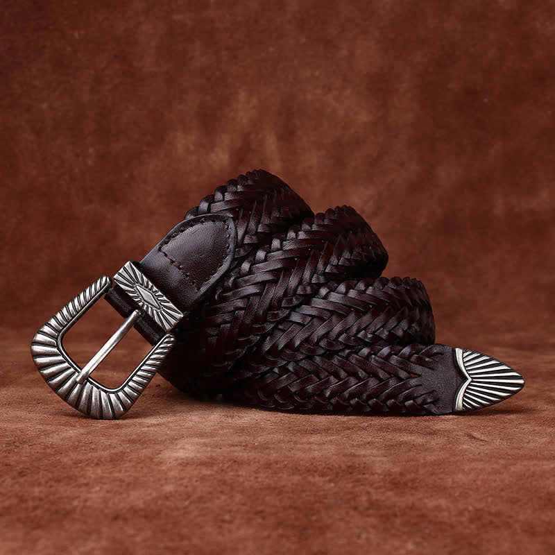 Cintura in pelle intrecciata in pelle di vacchetta intrecciata casual da tutti i giorni - Caffè - 40 - image 15