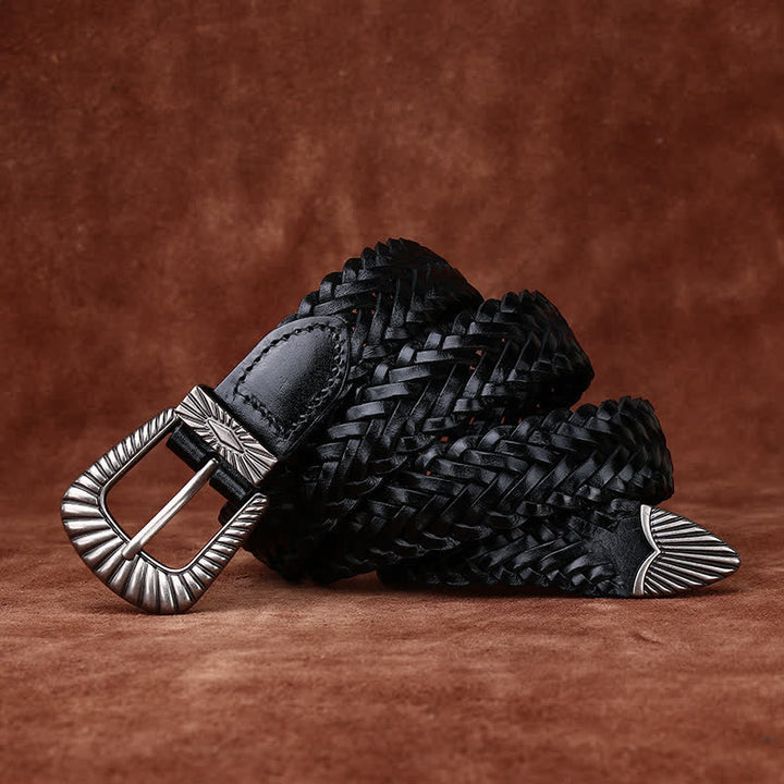 Cintura in pelle intrecciata in pelle di vacchetta intrecciata casual da tutti i giorni - Nero - 40 - image 11