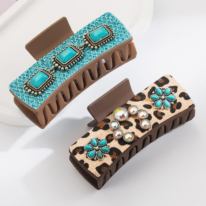 Fermaglio per capelli con stampa leopardata e turchese western da donna - image 6