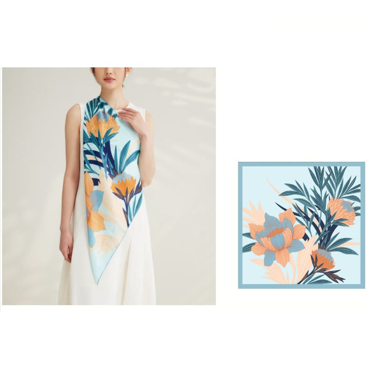 Sciarpa sottile in seta primaverile con motivo floreale Protea da donna - image 1