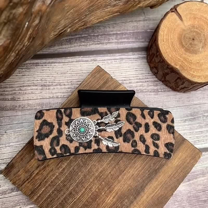 Fermaglio per capelli con stampa leopardata e decorazione turchese indiana da donna - image 1
