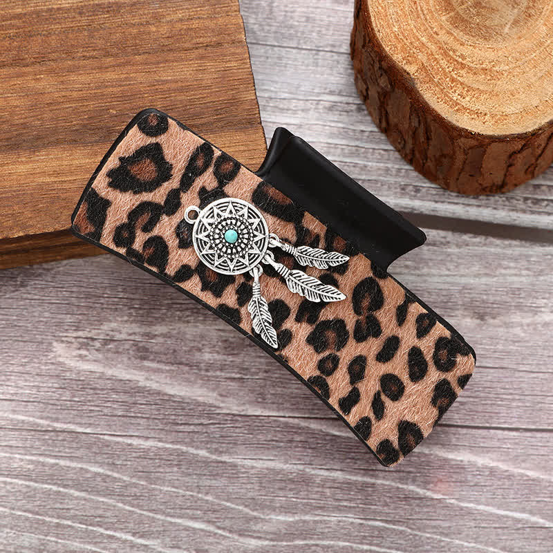 Fermaglio per capelli con stampa leopardata e decorazione turchese indiana da donna - Caffè scuro - image 0