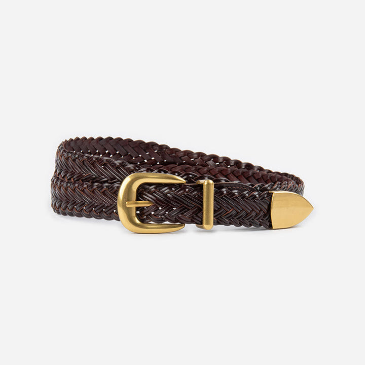 Cintura intrecciata in pelle vegana Cintura da donna - Marrone sella - 43,31 pollici / 110 cm (lunghezza della fibbia non inclusa) - image 11