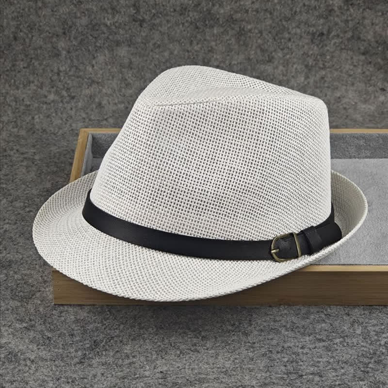 Cappello da uomo in paglia Fedora estivo con motivo a quadri inglesi e pied de poule - image 8