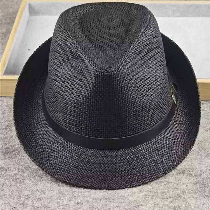 Cappello da uomo in paglia Fedora estivo con motivo a quadri inglesi e pied de poule - Nero - L (23 1/4"-22 7/8") - image 2