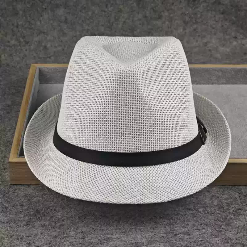 Cappello da uomo in paglia Fedora estivo con motivo a quadri inglesi e pied de poule - Bianco - L (23 1/4"-22 7/8") - image 7