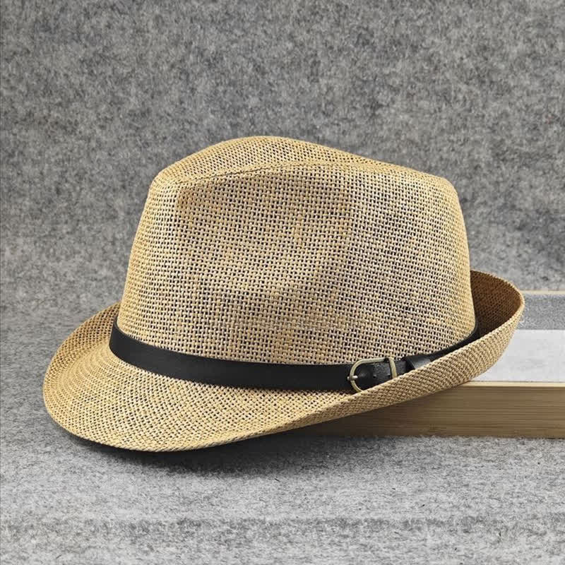 Cappello da uomo in paglia Fedora estivo con motivo a quadri inglesi e pied de poule - image 1