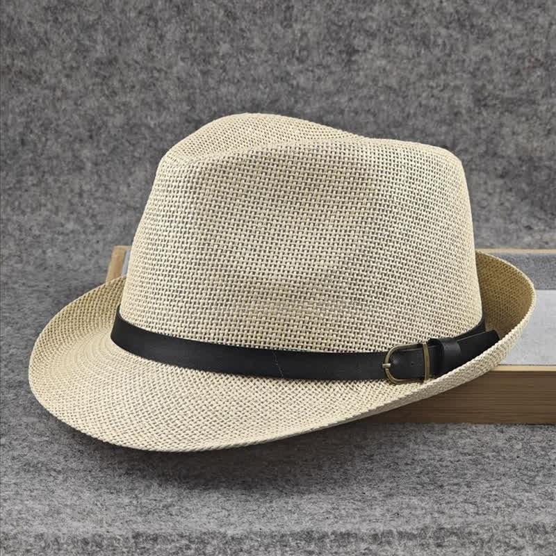 Cappello da uomo in paglia Fedora estivo con motivo a quadri inglesi e pied de poule - image 11
