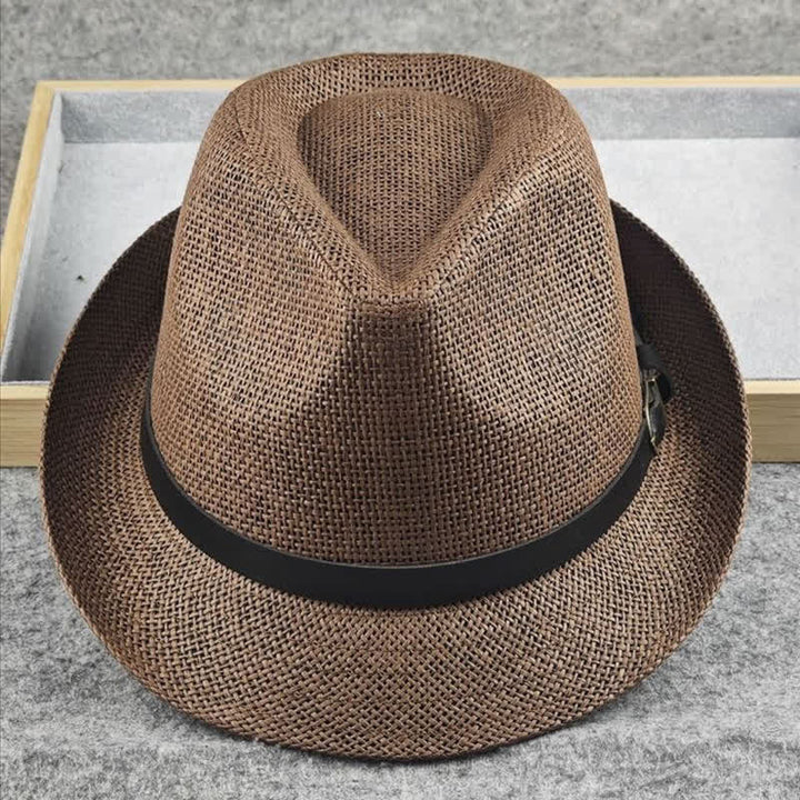 Cappello da uomo in paglia Fedora estivo con motivo a quadri inglesi e pied de poule - Caffè - L (23 1/4"-22 7/8") - image 4