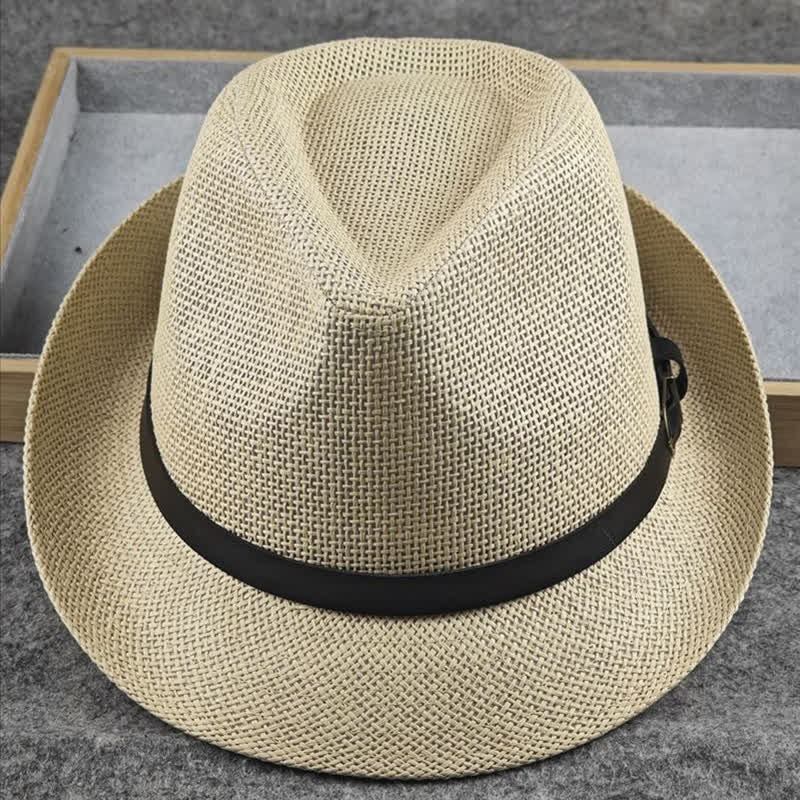 Cappello da uomo in paglia Fedora estivo con motivo a quadri inglesi e pied de poule - Avorio - L (23 1/4"-22 7/8") - image 10