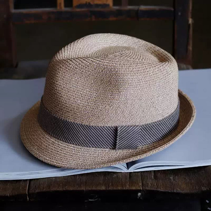Cappello da spiaggia in paglia Fedora con nastro a righe grazioso da uomo - Caffè leggero - Misura M (22"-22 7/8") - image 6