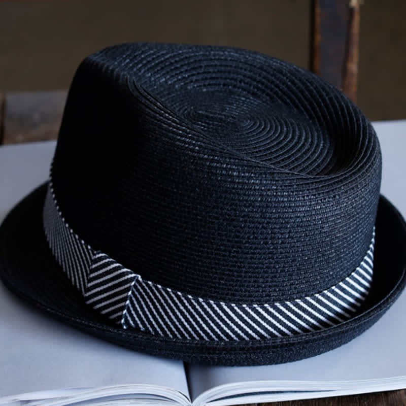Cappello da spiaggia in paglia Fedora con nastro a righe grazioso da uomo - image 5