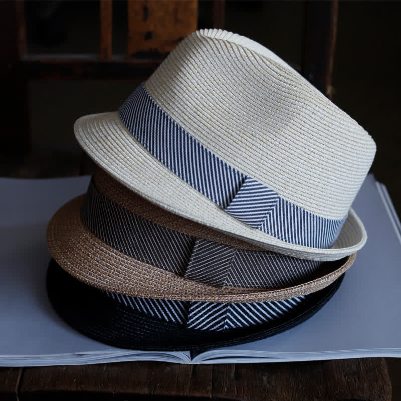 Cappello da spiaggia in paglia Fedora con nastro a righe grazioso da uomo - image 1