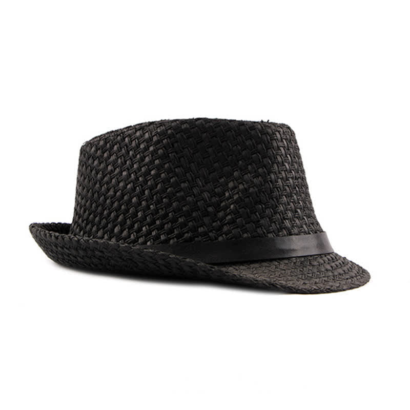 Cappello da spiaggia in paglia Fedora con fascia in pelle intrecciata da uomo - image 4