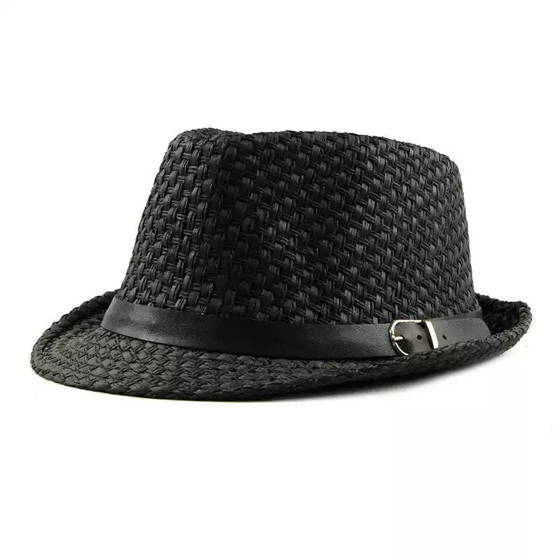 Cappello da spiaggia in paglia Fedora con fascia in pelle intrecciata da uomo - Nero - Misura M (22"-22 7/8") - image 2