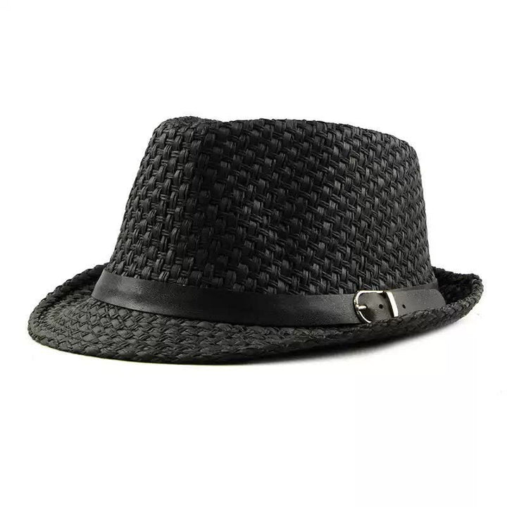 Cappello da spiaggia in paglia Fedora con fascia in pelle intrecciata da uomo - Nero - Misura M (22"-22 7/8") - image 2