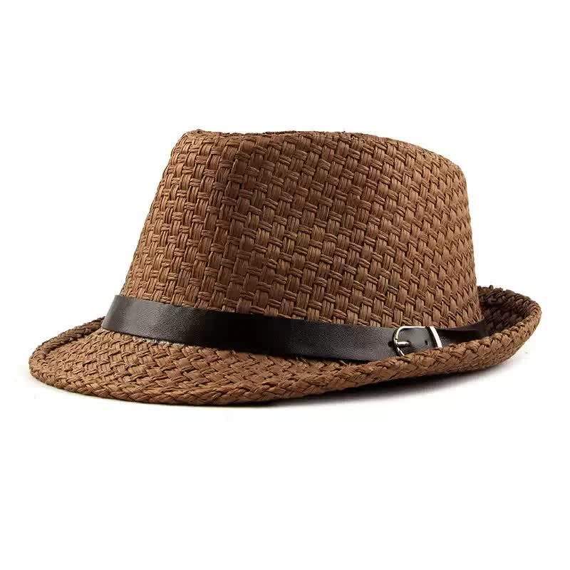 Cappello da spiaggia in paglia Fedora con fascia in pelle intrecciata da uomo - Caffè - Misura M (22"-22 7/8") - image 8