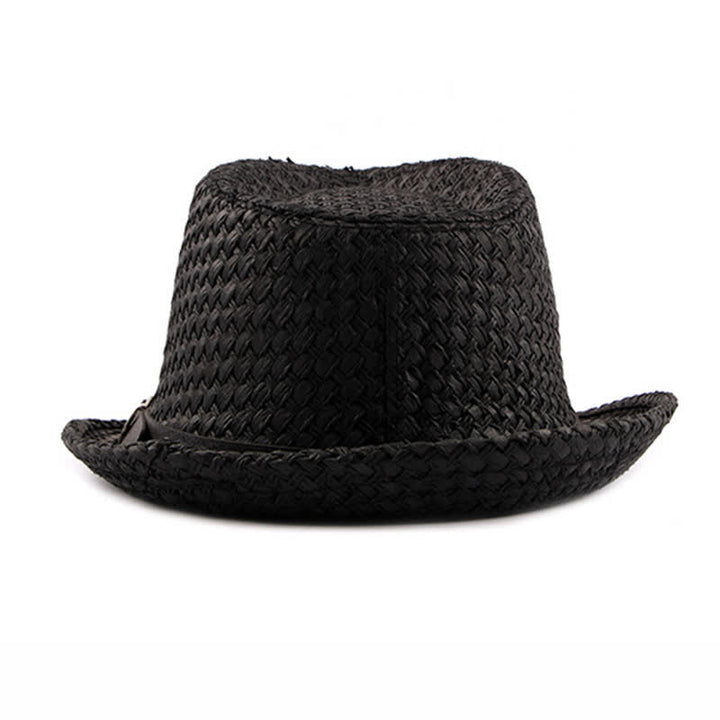 Cappello da spiaggia in paglia Fedora con fascia in pelle intrecciata da uomo - image 3