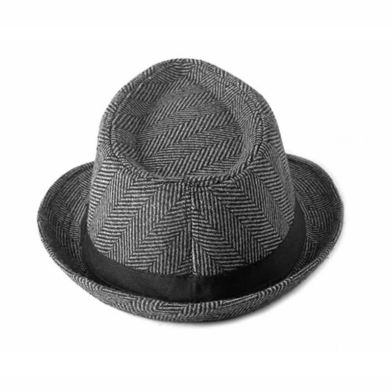 Cappello da uomo Fedora con motivo a spina di pesce e nastro nero - image 6