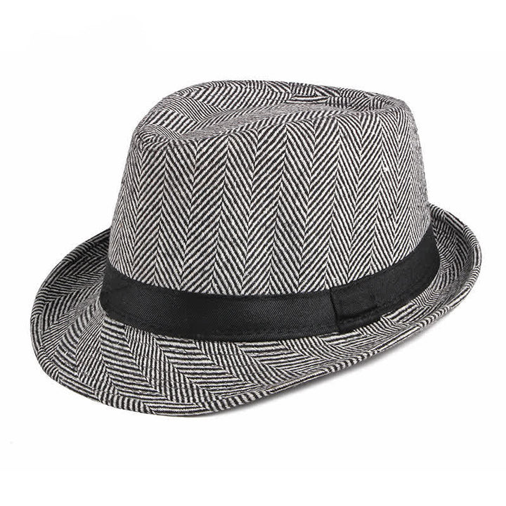 Cappello da uomo Fedora con motivo a spina di pesce e nastro nero - Nero - Misura M (22"-22 7/8") - image 10