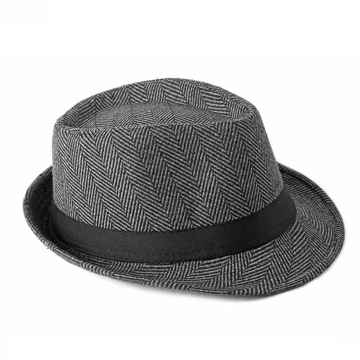 Cappello da uomo Fedora con motivo a spina di pesce e nastro nero - image 9