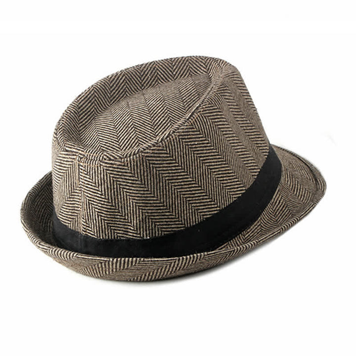 Cappello da uomo Fedora con motivo a spina di pesce e nastro nero - image 3