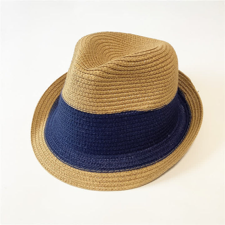 Cappello di paglia Fedora divertente con colori abbinati per l'estate - Cachi e blu navy - Misura M (22"-22 7/8") - image 2