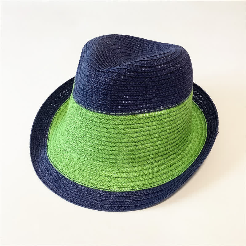 Cappello di paglia Fedora divertente con colori abbinati per l'estate - Blu marino e verde - Misura M (22"-22 7/8") - image 13