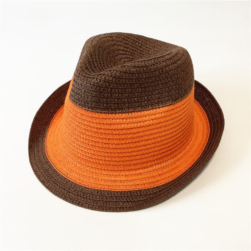 Cappello di paglia Fedora divertente con colori abbinati per l'estate - Caffè e arancia - Misura M (22"-22 7/8") - image 14