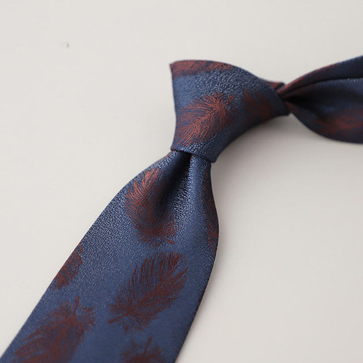 Cravatta da uomo vintage con piume svolazzanti in jacquard - Blu scuro - image 9