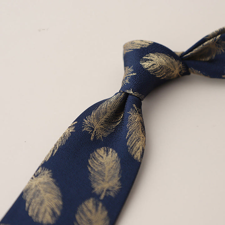 Cravatta da uomo vintage con piume svolazzanti in jacquard - Blu notte - image 7