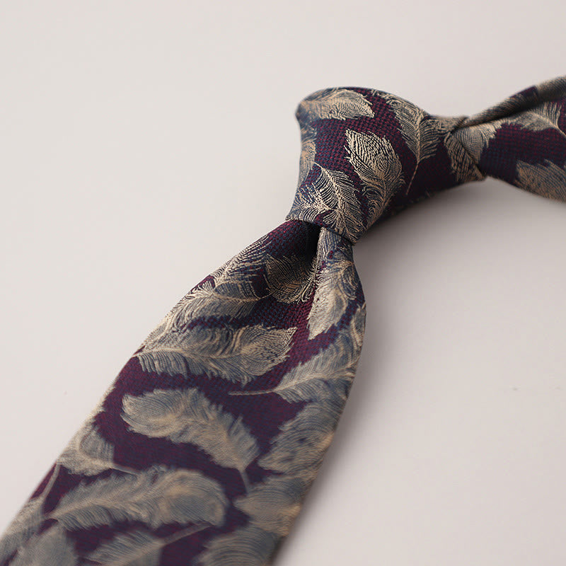 Cravatta da uomo vintage con piume svolazzanti in jacquard - Rosso scuro - image 10