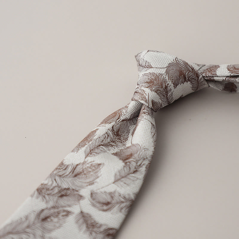 Cravatta da uomo vintage con piume svolazzanti in jacquard - RosyMarrone - image 5