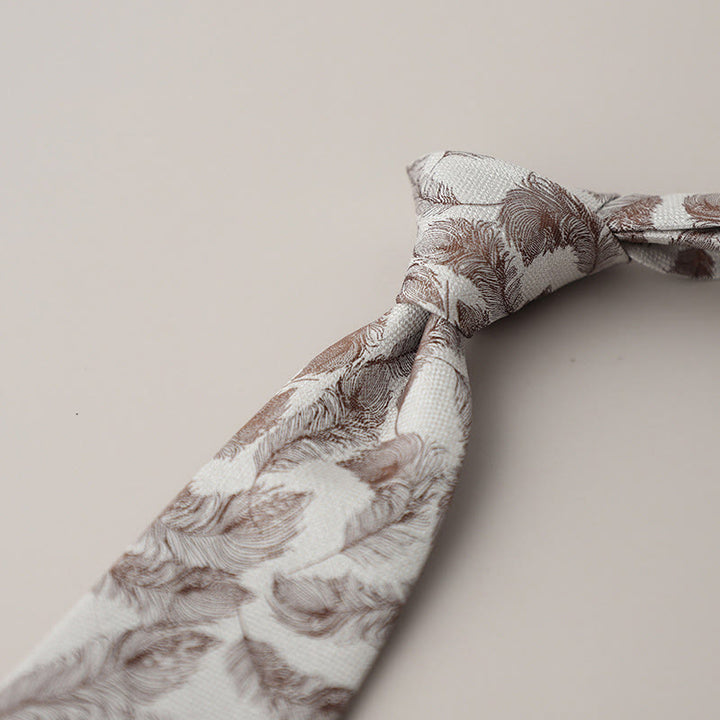 Cravatta da uomo vintage con piume svolazzanti in jacquard - RosyMarrone - image 5