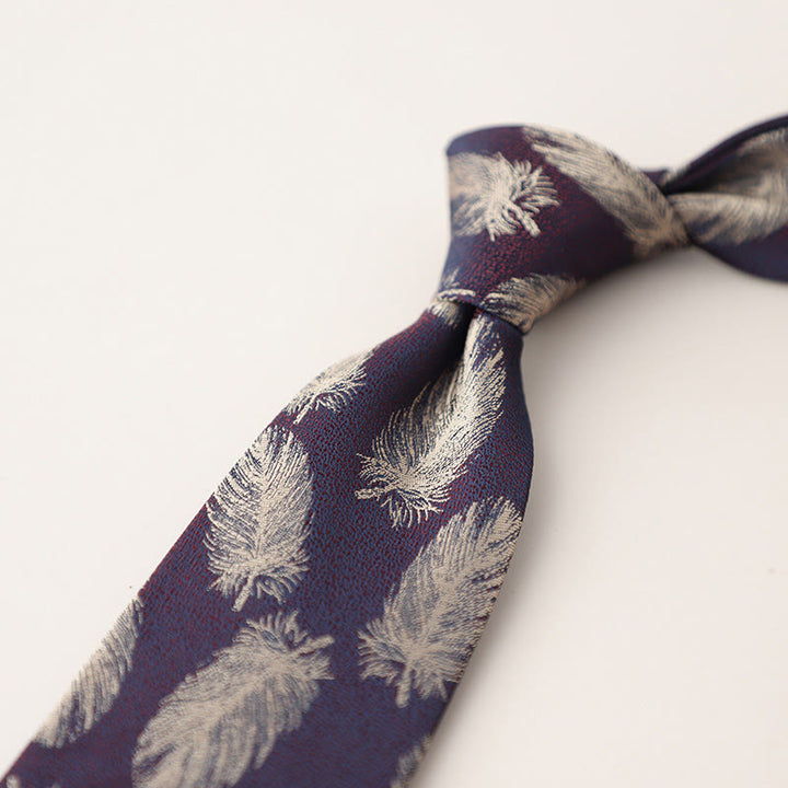 Cravatta da uomo vintage con piume svolazzanti in jacquard - Indaco - image 8