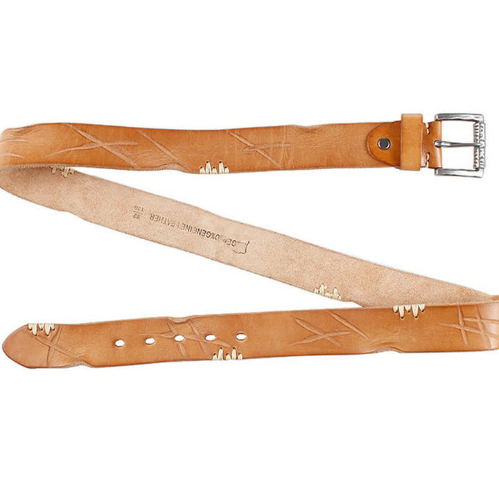 Cintura da uomo in pelle con decoro retrò con linee bianche - image 13