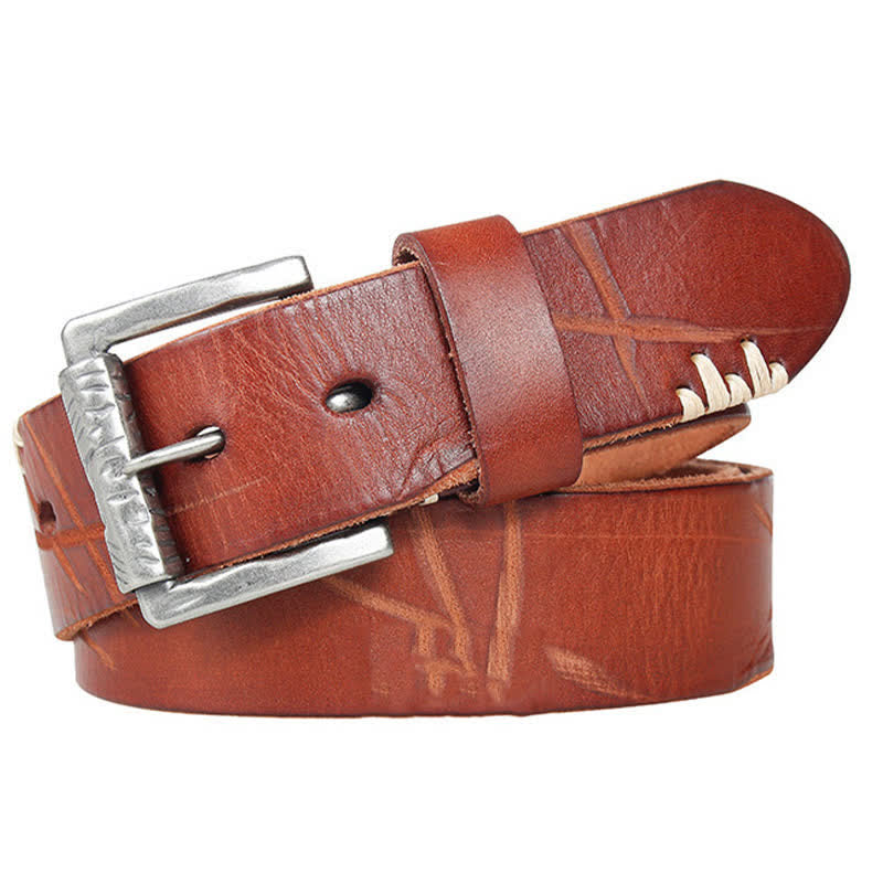 Cintura da uomo in pelle con decoro retrò con linee bianche - image 15