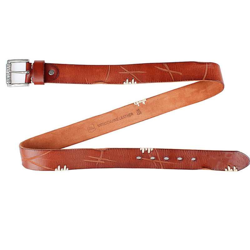 Cintura da uomo in pelle con decoro retrò con linee bianche - image 16