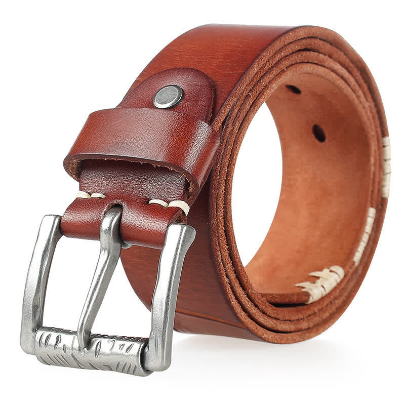 Cintura da uomo in pelle con decoro retrò con linee bianche - Arancia - 44 - image 14