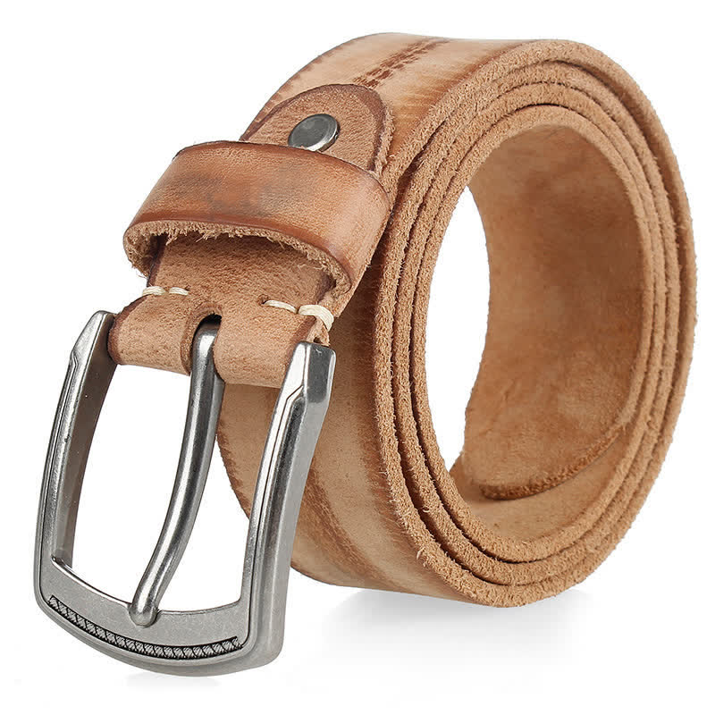 Cintura da uomo in pelle lavata con strato superiore in pelle bovina vintage - Cammello - 44 - image 10