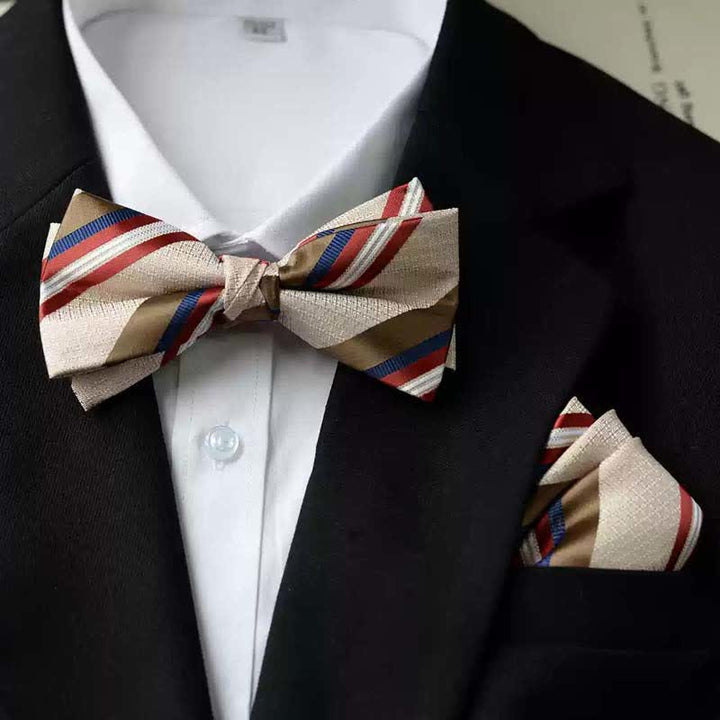 Papillon da uomo con fazzoletto stampato vintage a doppio strato - Stile n. 4 - Papillon + Fazzoletto - image 10