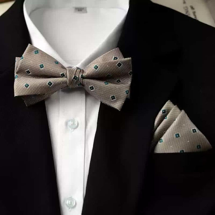 Papillon da uomo con fazzoletto stampato vintage a doppio strato - Stile n. 8 - Papillon + Fazzoletto - image 18
