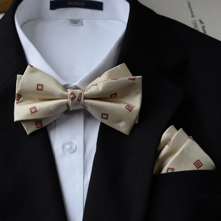 Papillon da uomo con fazzoletto stampato vintage a doppio strato - Stile n. 3 - Papillon + Fazzoletto - image 8