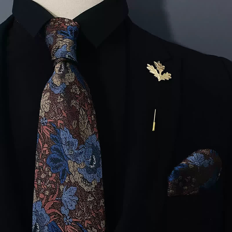 Set di 2 cravatte e fazzoletti eleganti da uomo blu scuro - Blu scuro - image 0