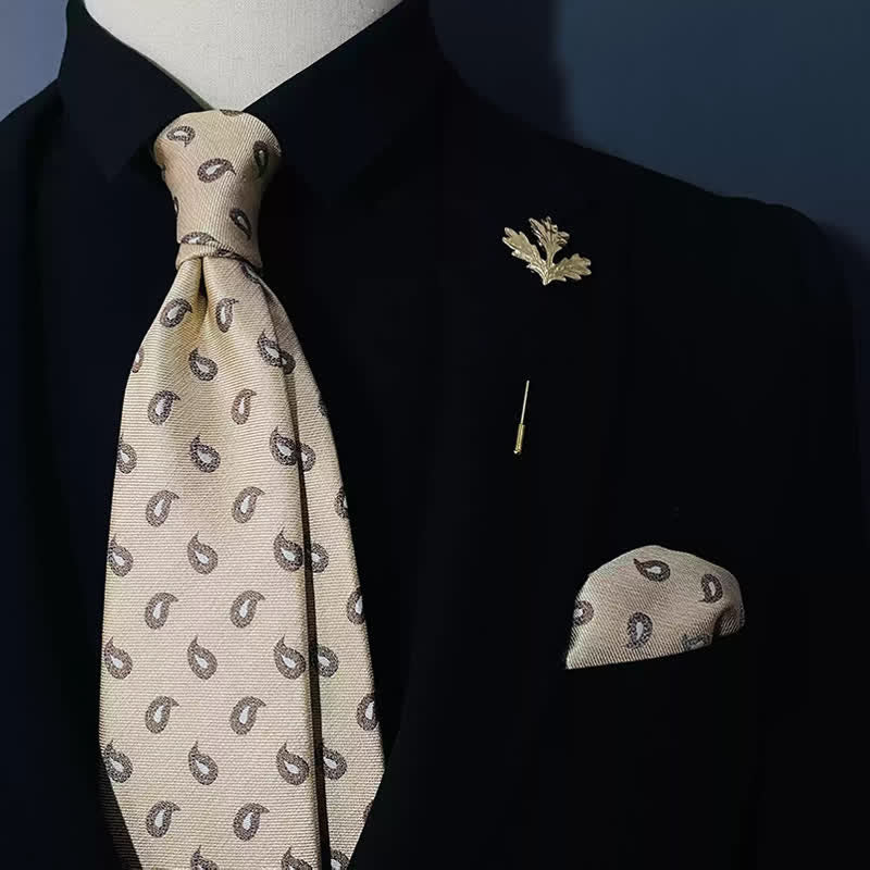 Set di 2 cravatte e fazzoletti beige Paisley da uomo - Beige - image 0