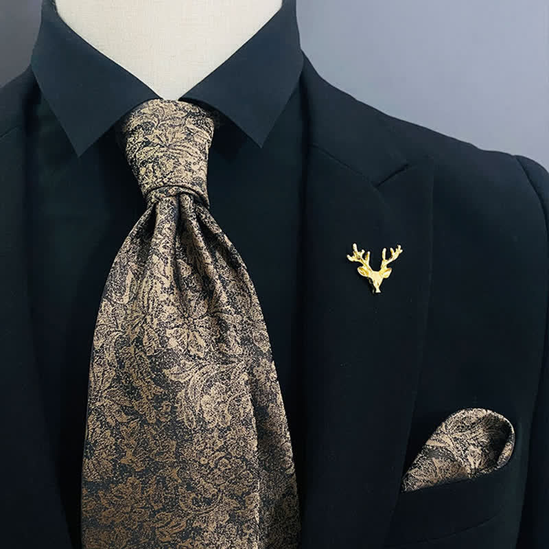 Set di 2 cravatte e fazzoletti da uomo retrò marrone scuro con motivo floreale - Marrone scuro - image 0
