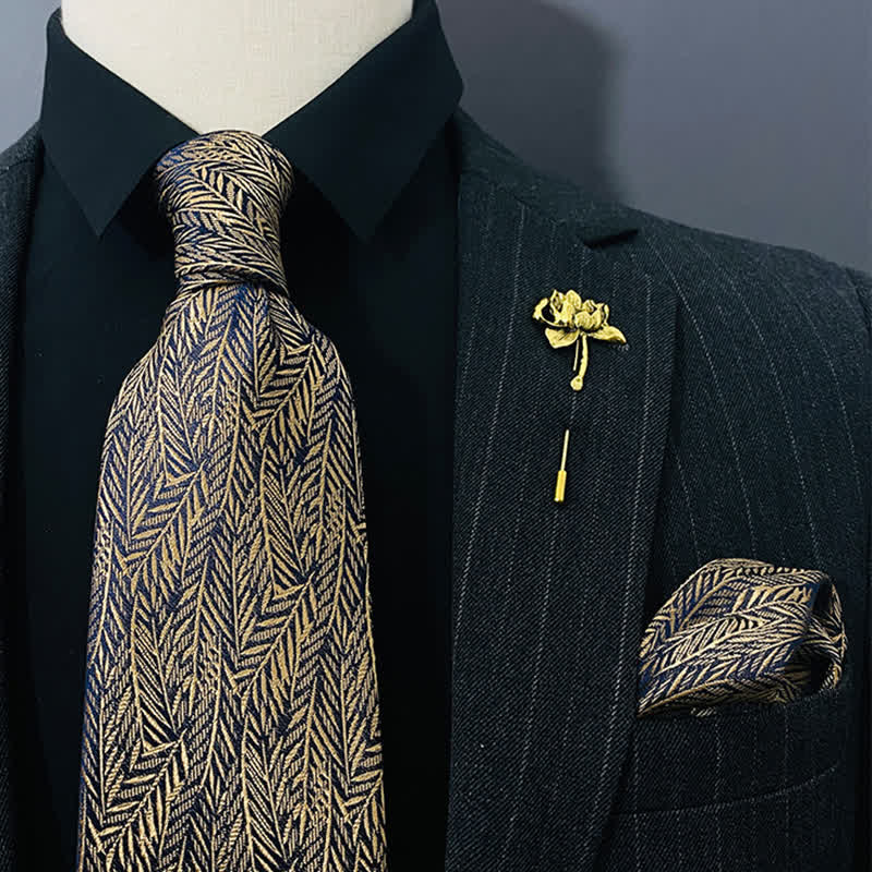 Set di 2 fazzoletti da uomo con foglie di salice color oro scuro - Oro scuro - image 0