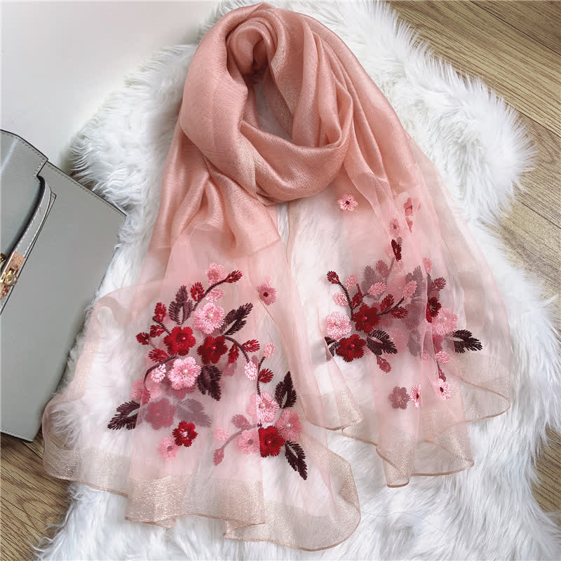 Sciarpa estiva sottile con bordo dorato ricamato con fiori di betulla - Rosa - image 5